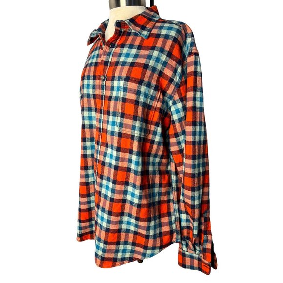 Merona men’s XL red blue plaid button-down flannel long sleev - Picture 2 of 14